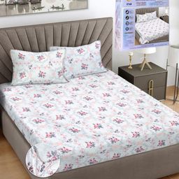 FABINALIV White & Pink Floral 300 TC King Bedsheet with 2 Pillow Covers-image-83