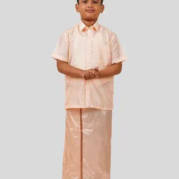 THANGAMAGAN Boys Short Sleeves Shirt With Dhoti-37