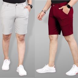Pack of 2 Solid Men Silver, Maroon Sports Shorts-image-75
