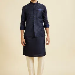 Manyavar Woven Design Mandarin Collar Nehru Jacket-12