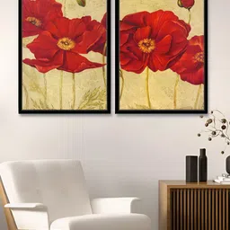Myntra Elegant Homes Retro Poppy Beige & Red 2 Piece Printed Canvas Wall Art-image-38