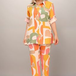 BAESD Abstract Printed Shirt Collar Shirt & Trousers-image-13
