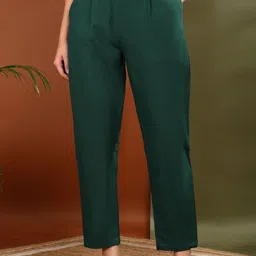 YASH GALLERY Women Cotton Slub Regular Fit Casual Trouser-image-99