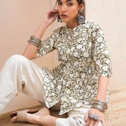 Shae by SASSAFRAS Floral Printed Pure Cotton Pleated Kurti-19