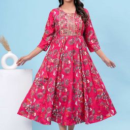 HEARTLOOM Floral Printed Anarkali Midi Dress-image-70