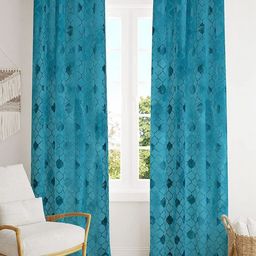 Aura Blue 2 Pieces Ethnic Motifs Printed Long Door Curtains-image-7