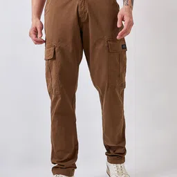 SPYKAR Men Regular Fit Cotton Mid Rise Cargo Trouser-image-4