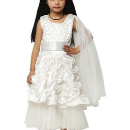 Shahina Fashion Girls White Pearls Embellished Polyester Maxi Dress With Waist Belt-picture-46