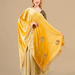 Karthav Fashion Ethnic Motifs Embroidered Velvet Dupatta with Beads and Stones-51