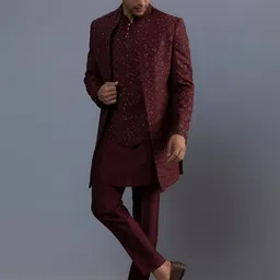sven suits Embroidered 4-Pcs Indowestern Sherwani Set-picture-43