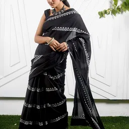 Pinkcity Trade World Striped Pure Cotton Block Print Saree-image-101