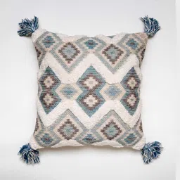 Aura Beige & Grey Geometric Self Design Textured Square Cushion Cover-7