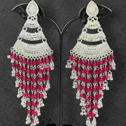 shreeji jewels Stones Studded And Beaded Teardrop Tasselled Dangler Drop Earrings-picture-6