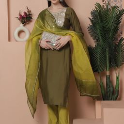 Roly Poly Women Floral Yoke Design Regular Sequinned Kurta with Trousers & With Dupatta-image-53