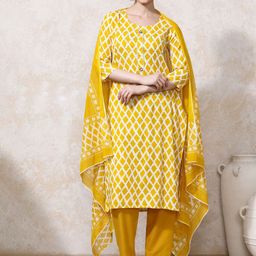 Moara Floral Embroidered Cotton Kurta & Trouser With Dupatta-image-128