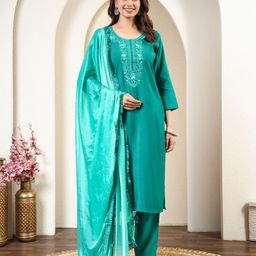 Anouk Rustic Women Ethnic Motifs Embroidered Thread Work Kurta & Trouser With Dupatta-picture-20