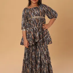 The Mini Trunk Girls Abstract Printed Kurta with Sharara-image-75