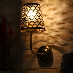 Devansh Black & Gold-Toned Textured Frustum Shaped Wall Lamp-image-87