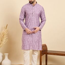 HERE&NOW Geometric Embroidered Thread Work Mandarin Collar Straight Kurta-image-70