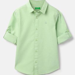 United Colors of Benetton Boys Textured Spread Collar Pure Cotton Casual Shirt-picture-3
