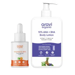 Aravi Organic Set Of 2 Vitamin C Face Serum- 30 ml & AHA BHA Body Lotion- 200 ml-picture-37