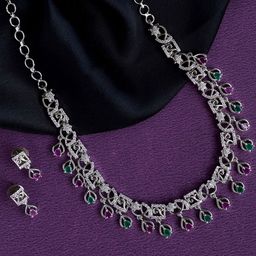 Opal Touch Rhodium-Plated Cubic Zirconia Studded Jewellery Set-23