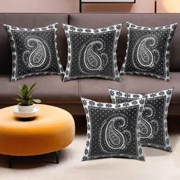 RUBOXA Black Set of 5 Ethnic Motifs Square Cushion Covers-18