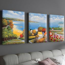 Myntra Elegant Homes set of 3 Seaside Scenery Landscape Art Canvas Painting Wall Art-image-34