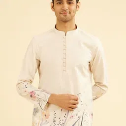 Manyavar Floral Printed Mandarin Collar Cotton Straight Kurta-picture-43