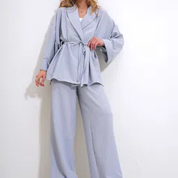 Trend Alacati stili Shawl Collar Long Sleeve Coat With Trouser Co-Ords-image-54