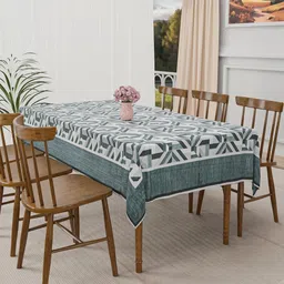 Aura Grey & Blue Floral Printed Anti-Skid Cotton 6-Seater Table Cover-picture-10