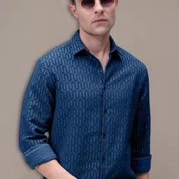 SZN Standard Abstract Printed Slim Fit Cotton Shirt-image-59