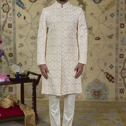 Agrajain Embellished Long Sleeve Sherwani Set-image-27