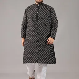 SOJANYA PLUS Size Geometric Embroidered Band Collar Thread Work Straight Kurta-picture-3