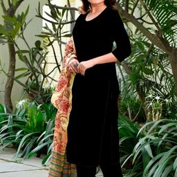 KALINI Women Viscose Rayon Solid Kurta Sets With Dupatta-picture-6
