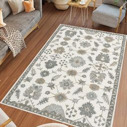 saraswatii global Romania Cream-Coloured & Grey Floral Printed Tufted Woollen Carpet-77