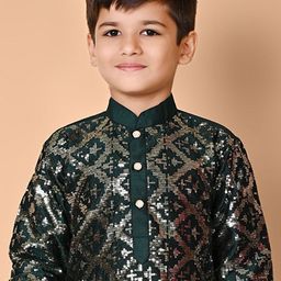NFC CREATION Boys Embroidered Regular Sequinned Dupion Silk Kurta with Pyjamas image 2