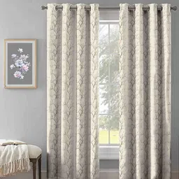 Aura Cream-Coloured & Brown Set of 2 Black Out Door Curtain-9