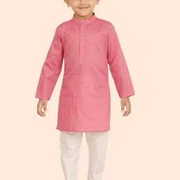 Ethniks Neu-Ron Boys Woven Design Band Collar Cotton Silk Straight Kurta With Pyjamas-picture-43