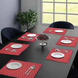 Saral Home Red 6 Pieces Geometric Cotton Rectangle Table Placemats-18