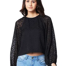 IZEL Women Self Design Puff Sleeve Crop Top-image-1