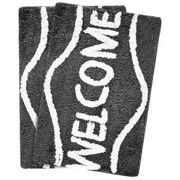 Aura Grey & White 2 Pieces Welcome Rectangle Microfibre Soft Anti-Skid Doormats-28