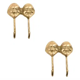 IndianShelf Gold Toned 2 Pieces Brass Laughing Face Key Hooks Kitchen Hanger-image-89