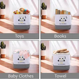 Kuber Industries White & Grey Printed Drawer Storage Basket Organiser With Handle image 4