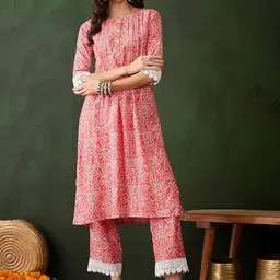Sangria Bandhani Printed Pleated Round Neck Straight Kurta With Trousers-16