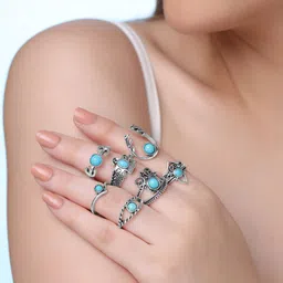 Yellow Chimes Set Of 7 Silver-Plated Boho Style Knuckle Stackable Finger Rings image 3