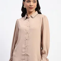 Madame Women Spread Collar Solid Casual Shirt-picture-23
