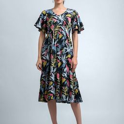 The Roadster Lifestyle Co. Women Floral Printed Flared Sleeves Fit and Flare Dress-image-16