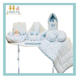 Fareto Infants Blue & White Printed Cotton Baby Bed Set-13