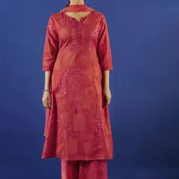 Anouk Floral Printed Notch Neck Pure Cotton Straight Kurta With Trouser And Dupatta-41